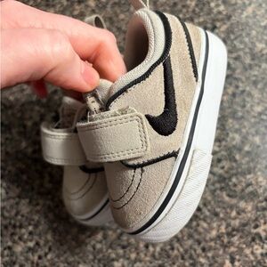 Nike Kids Beige Suede Sneakers with Black Swoosh